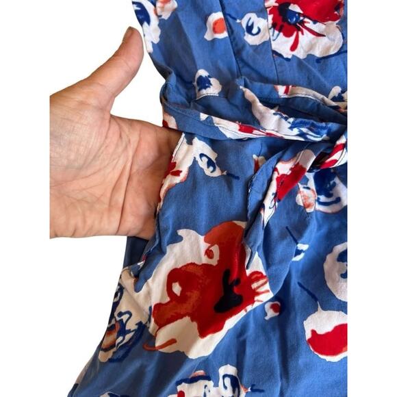 Tommy Hilfiger Y2k Women's Funky Blue Floral Summer Romper Tie Waist Size 2 - Picture 9 of 9